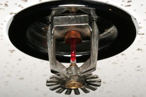 San Antonio Fire sprinkler head mounted in drop ceiling tile