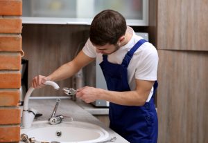 plumber performing plumbing services in a home