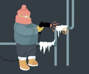 Graphic of man thawing frozen pipes